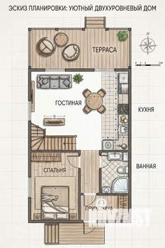 Дом 108м&sup2;, 2-этажный, участок 5 сот.  