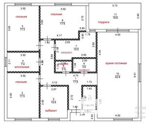 Коттедж 180м², 1-этажный, участок 7 сот.  