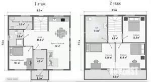 Дом 123м&sup2;, 2-этажный, участок 7 сот.  