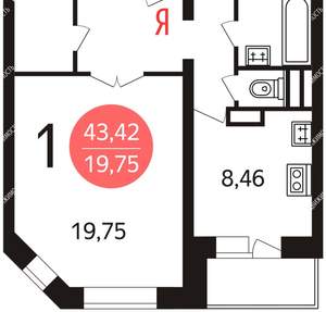 1-к квартира, на длительный срок, 43м2, 13/16 этаж
