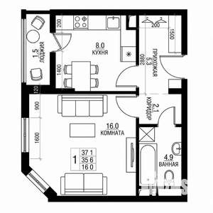 1-к квартира, вторичка, 35м2, 19/19 этаж