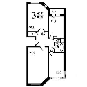 3-к квартира, вторичка, 88м2, 14/16 этаж