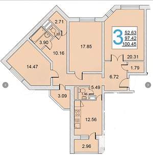 3-к квартира, вторичка, 97м2, 12/16 этаж