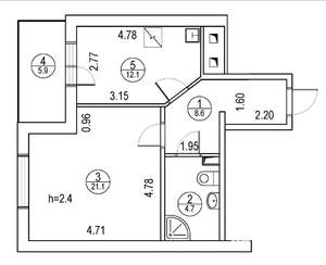 1-к квартира, вторичка, 47м2, 8/9 этаж